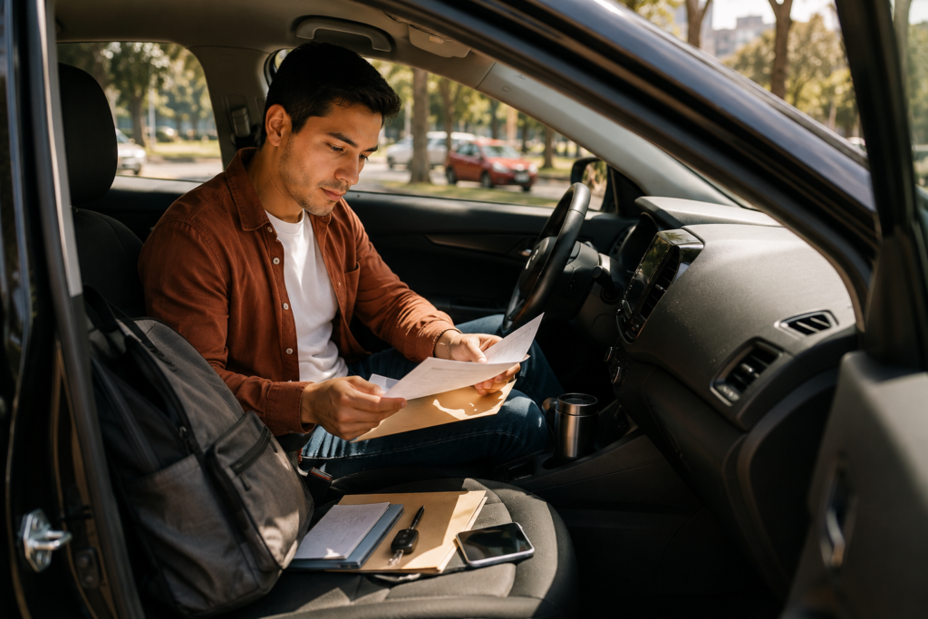 Conductor revisando documentos para trabajar en DiDi en Lima