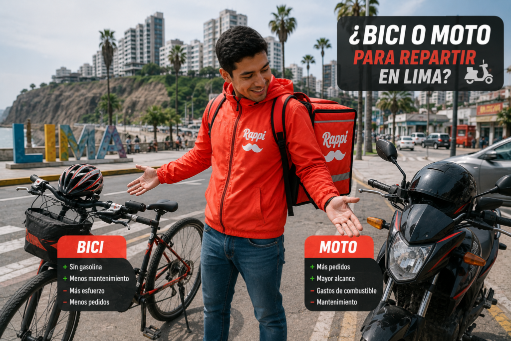 Repartidor de Rappi en Lima entregando un pedido en moto