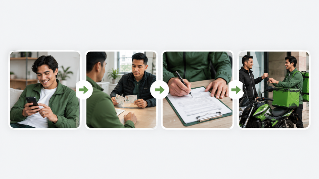 Repartidor con su alquiler de moto para delivery en Lima trabajando en apps de reparto