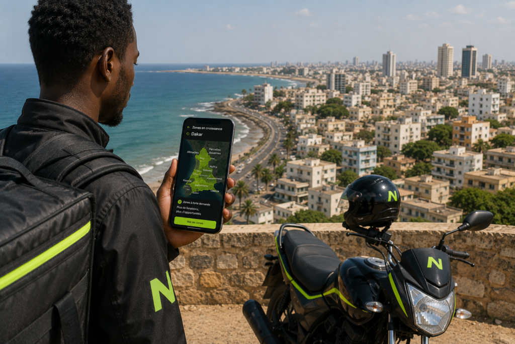 Carte des zones de Dakar où la livraison à moto se développe le plus vite