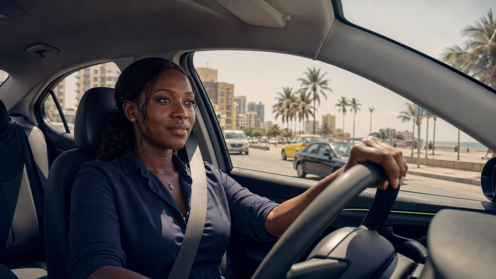 Chauffeuse VTC à Dakar au volant de son véhicule