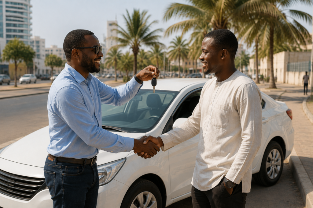 Remise des clés d’une voiture de flotte à un chauffeur VTC à Dakar