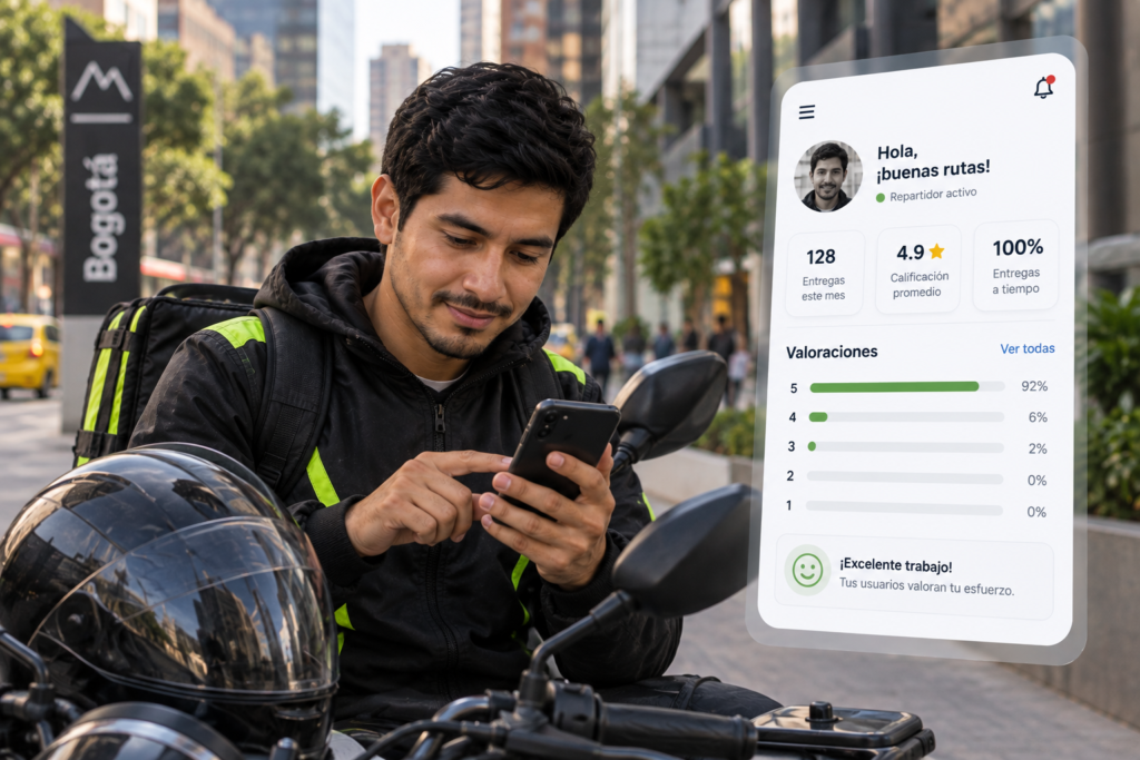 Perfil y calificación del repartidor en la app durante el primer mes