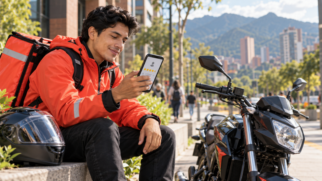 Repartidor revisando su calificación en la app Rappi