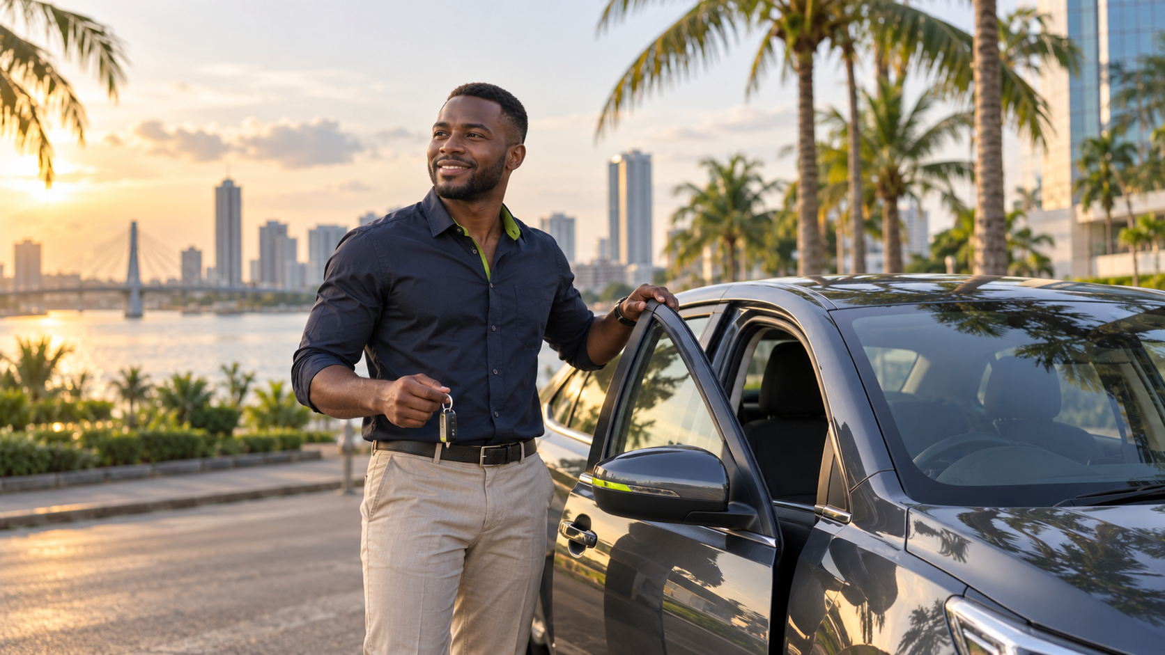 Chauffeur VTC avec sa voiture en location-vente de voiture à Abidjan