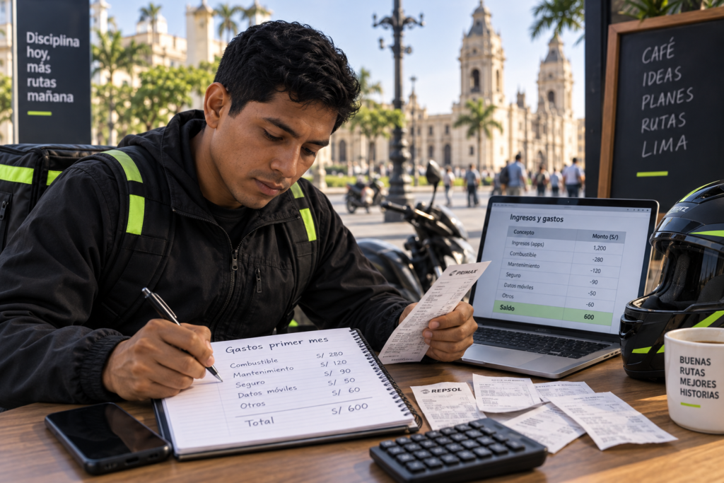 Repartidor o conductor en Lima calculando los gastos de su primer mes