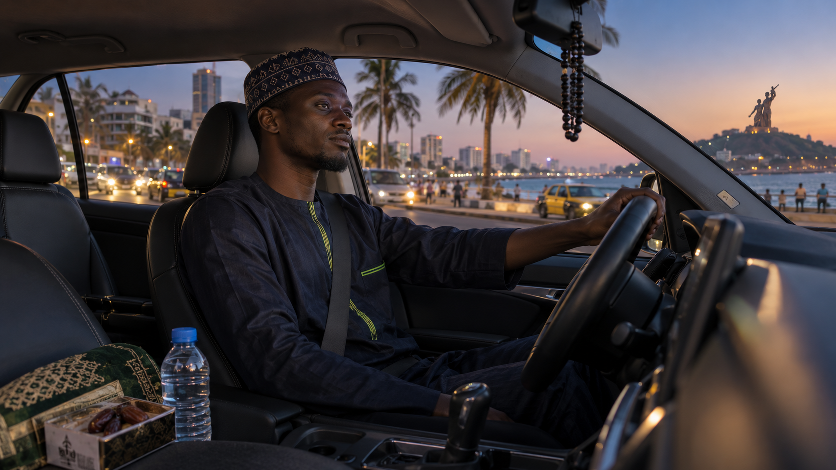 Chauffeur VTC travaillant pendant le Ramadan à Dakar