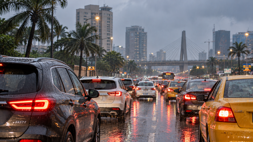 Circulation dense sous la pluie à Abidjan