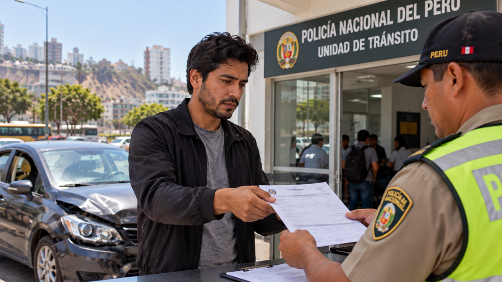 Conductor en la comisaría para declarar un siniestro tras un accidente en Lima