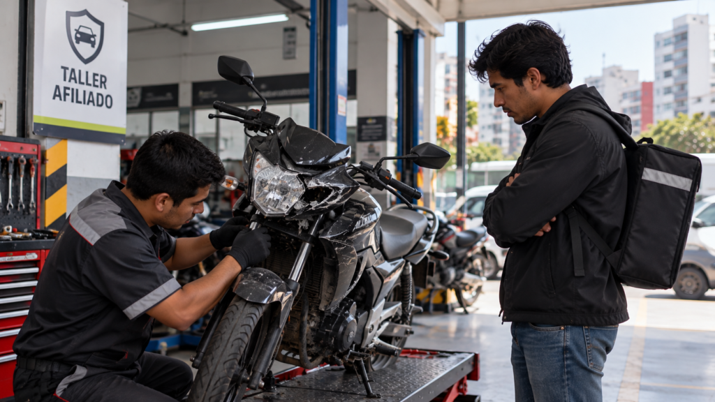 Moto dañada en un taller afiliado a la aseguradora en Lima