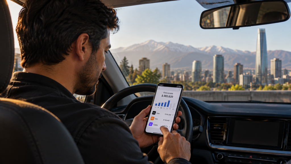 Conductor comparando su liquidación de Uber vs DiDi vs Cabify en Santiago